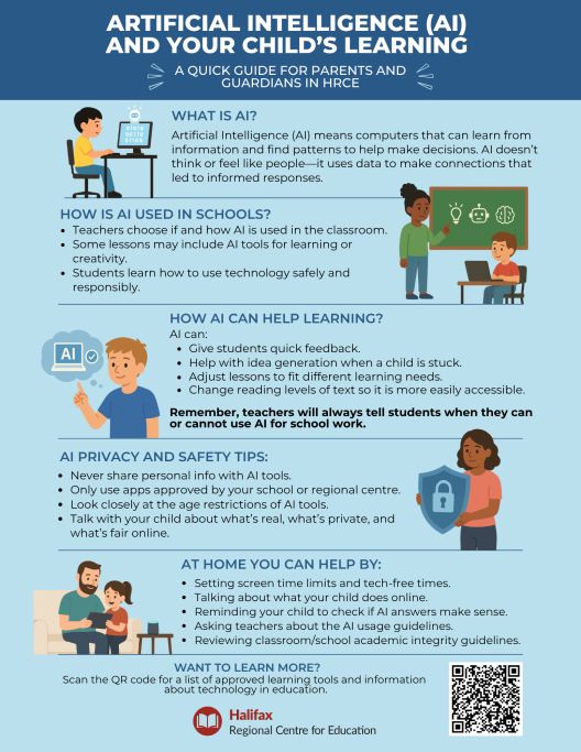 artifical intelligence (AI) and your childs learning with a blue backround