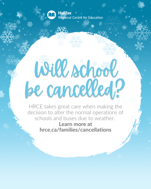 Will school be cancelled? with a snowy blue backround