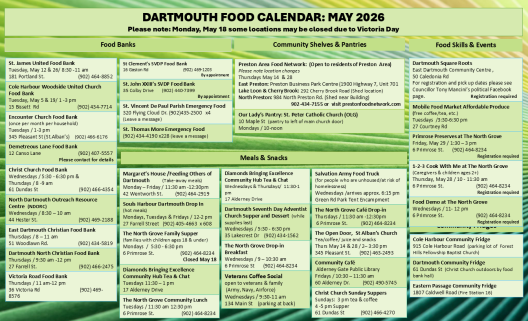 Dartmouth Food Calander for MAY 2026