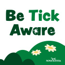 be tick aware in green with grass and flowers